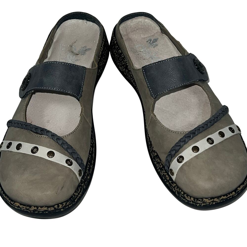 Rieker Antistress Beige Gray Shoe Mary Jane Daisy Slip-on Mule Size 39/8